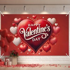 Valentine  s Day Banner 71 x 43 Inches Polyester Love Heart Backdrop Romantic New