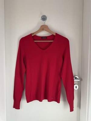 TAIFUN Damen Pullover 36 Rot Feinstrick V-Ausschnitt Langarm Viskosemischung