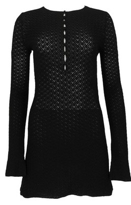Saint Laurent Crochet Knit Mini Dress in Noir