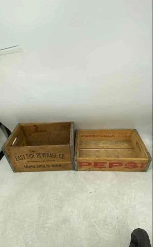 Vintage Pepsi Cola East Side Beverage Brown Wooden Crates Lot Of 2
