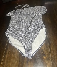 Women's Kona Sol one piece swim suit, lightly used, Navy gingham, Size XL
