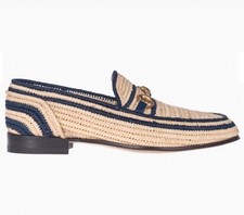 GUCCI RAFFIA AGADIR HORSEBIT MOCCASIN LOAFER NATURAL MENS US 10.5/EU 43.5