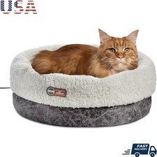Heated Cat Bed Indoor Cats Dog Heating Pad W/ Removable Heater  Washable Cover
