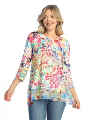 Jess & Jane Women's Sonata Tunic Top with Chiffon Hem (Medium, Meadows)