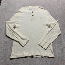 Vintage American Eagle Y2K Cream Button Waffle Knit Thermal Long Mens 2XL Shirt