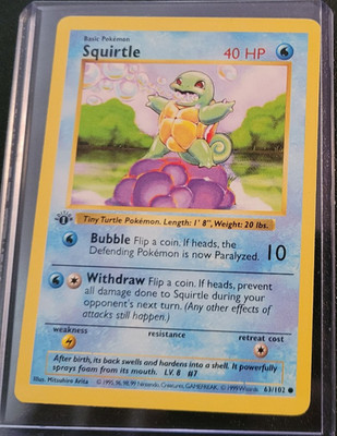 Base Set (Shadowless) SQUIRTLE 063/102  *1ST EDITION* Lightly Played