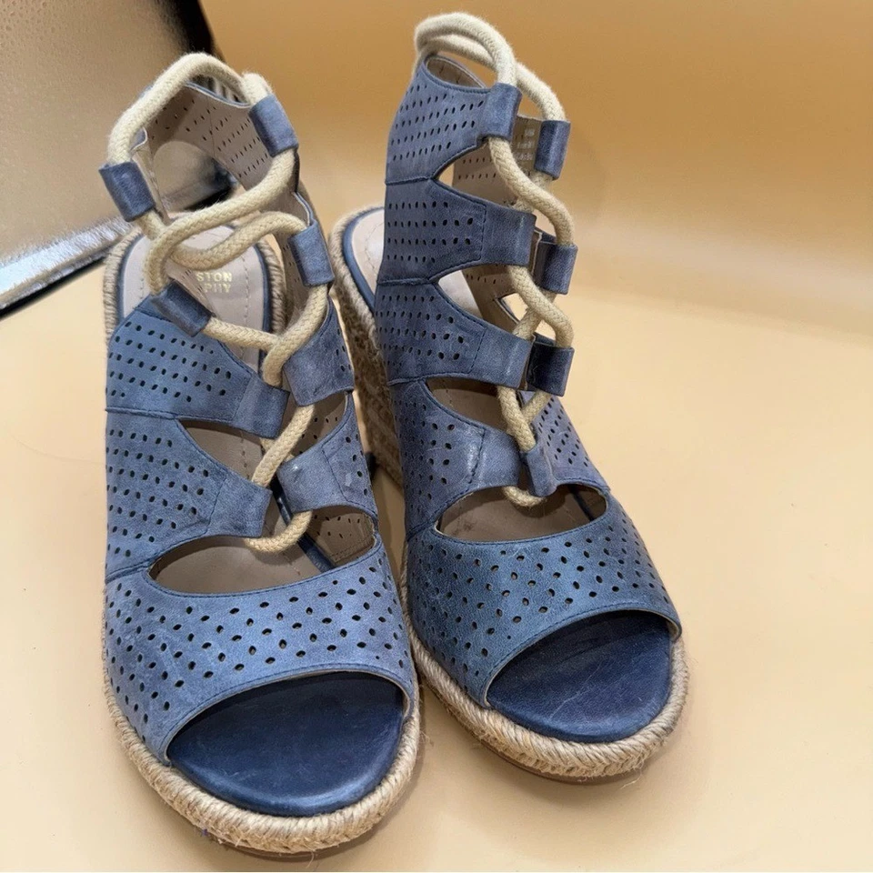 Johnston & Murphy Mandy Perfed Ghillie Espadrille 坡跟,女式 6 码,二手状况完好 — 第 2/4 张图片