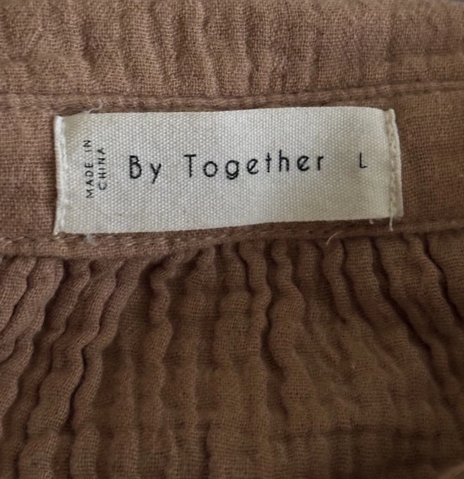 By Together Women's Oversized Large Short Sleeve Pocketed Tiered Babydoll Top - Image 2 of 4