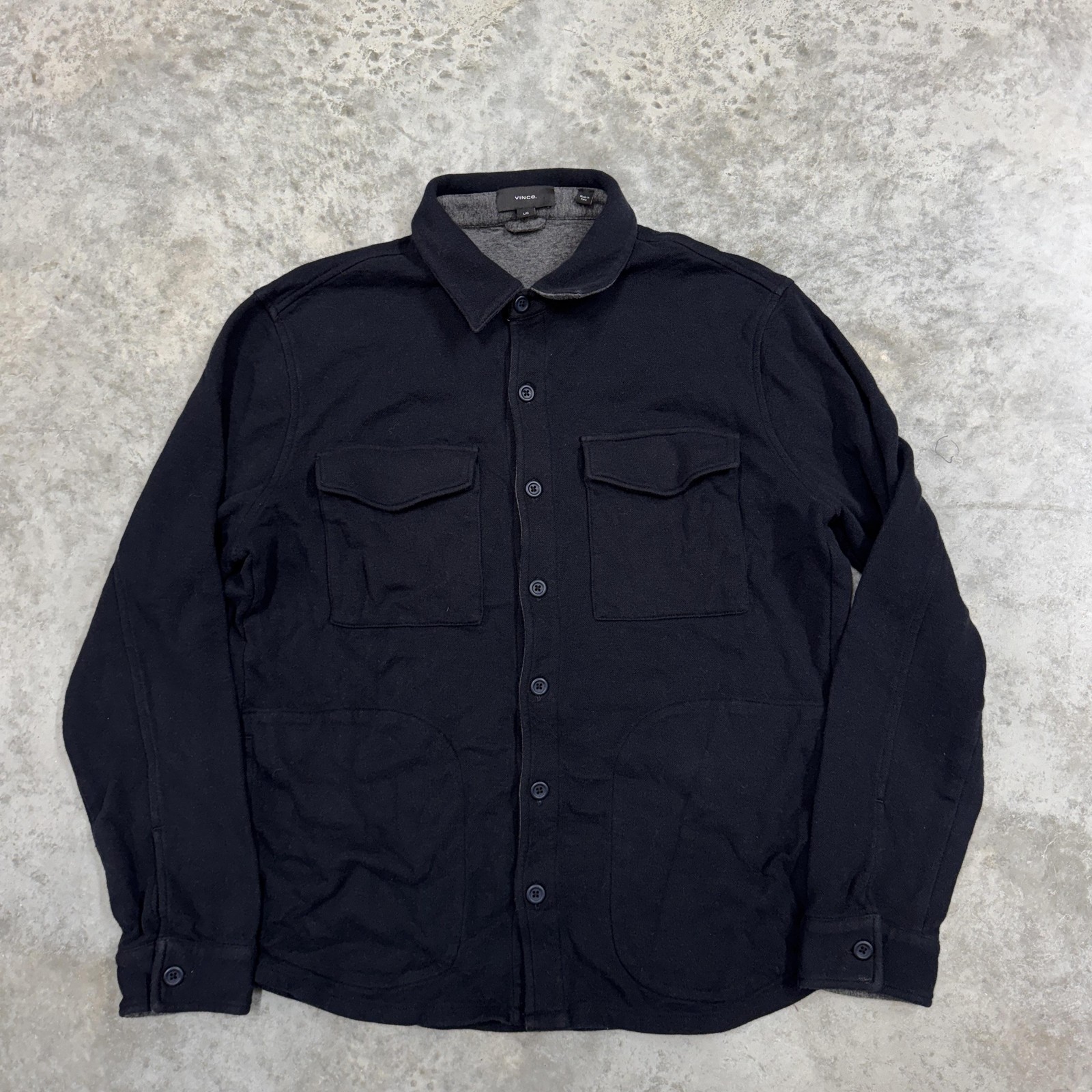 Vince Shirt Jacket Mens Large Black Fleece Lined Button Front Workwear Casual