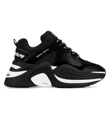Naked Wolf Track Double Black Low Top Sneakers Sz 7us