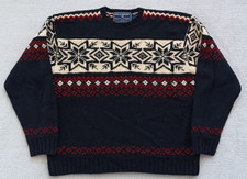 Polo Sport Ralph Lauren Hand Knit mens Wool Nordic Fair Isle Ski Sweater size L