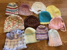 Lot Of 12 Handmade Crochet Toddler Baby Small Child Hats Beanies Varies Sizes