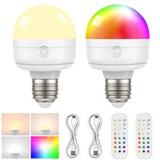 2Packs E26 Rechargeable Light Bulbs with Remote, 6W 450lm Battery Operated