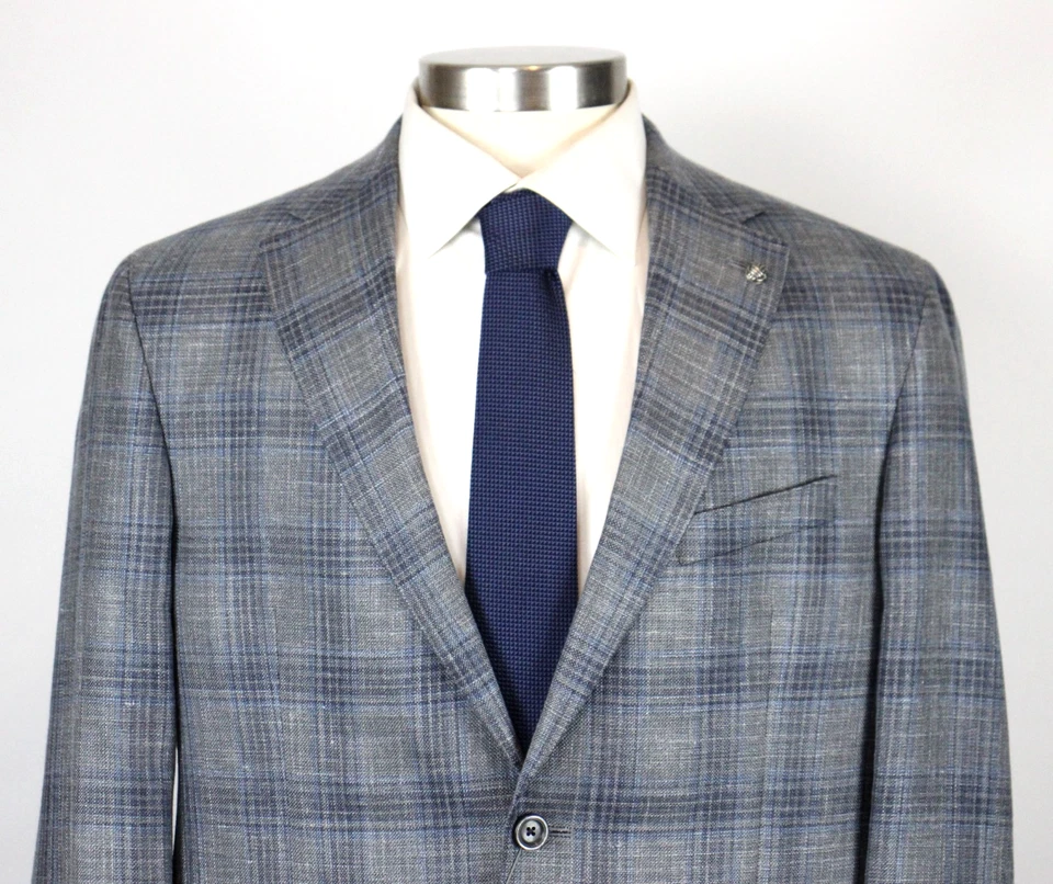 Abrigo deportivo Jack Victor 42 L para hombre Midland gris azul a cuadros Loro Piana Blazer Foto 3 de 4