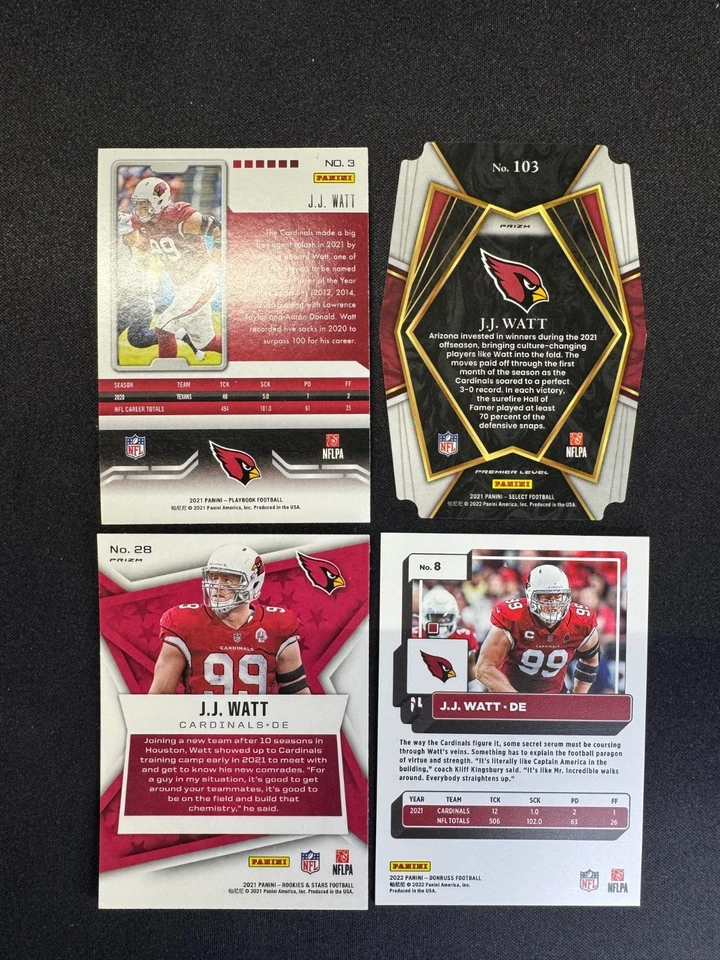 (4) Libro de jugadas J.J. Watt Sparkle Donruss Gold Select amarillo verde Pulsar Texans Foto 2 de 2