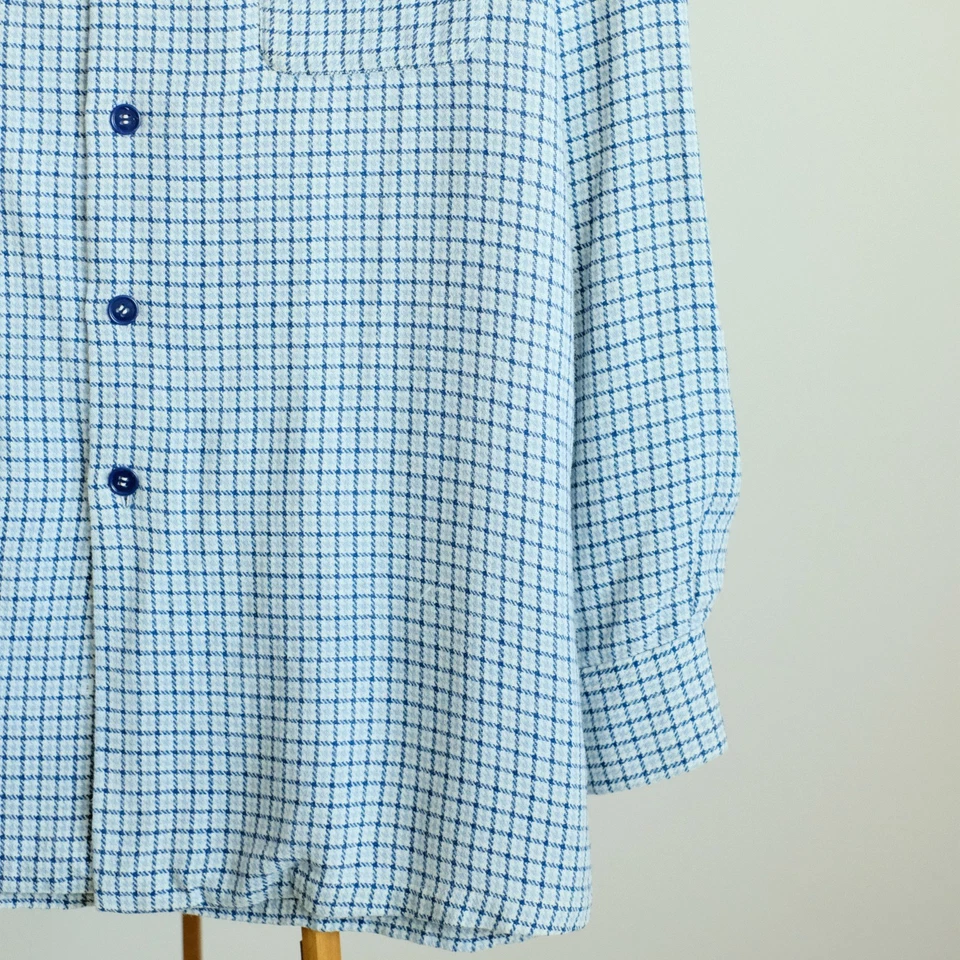 Camisa Rockabilly Vintage Años 50 60 Pata de Gallo Patrón Mezcla Rayón Cuello Lazo Foto 3 de 4