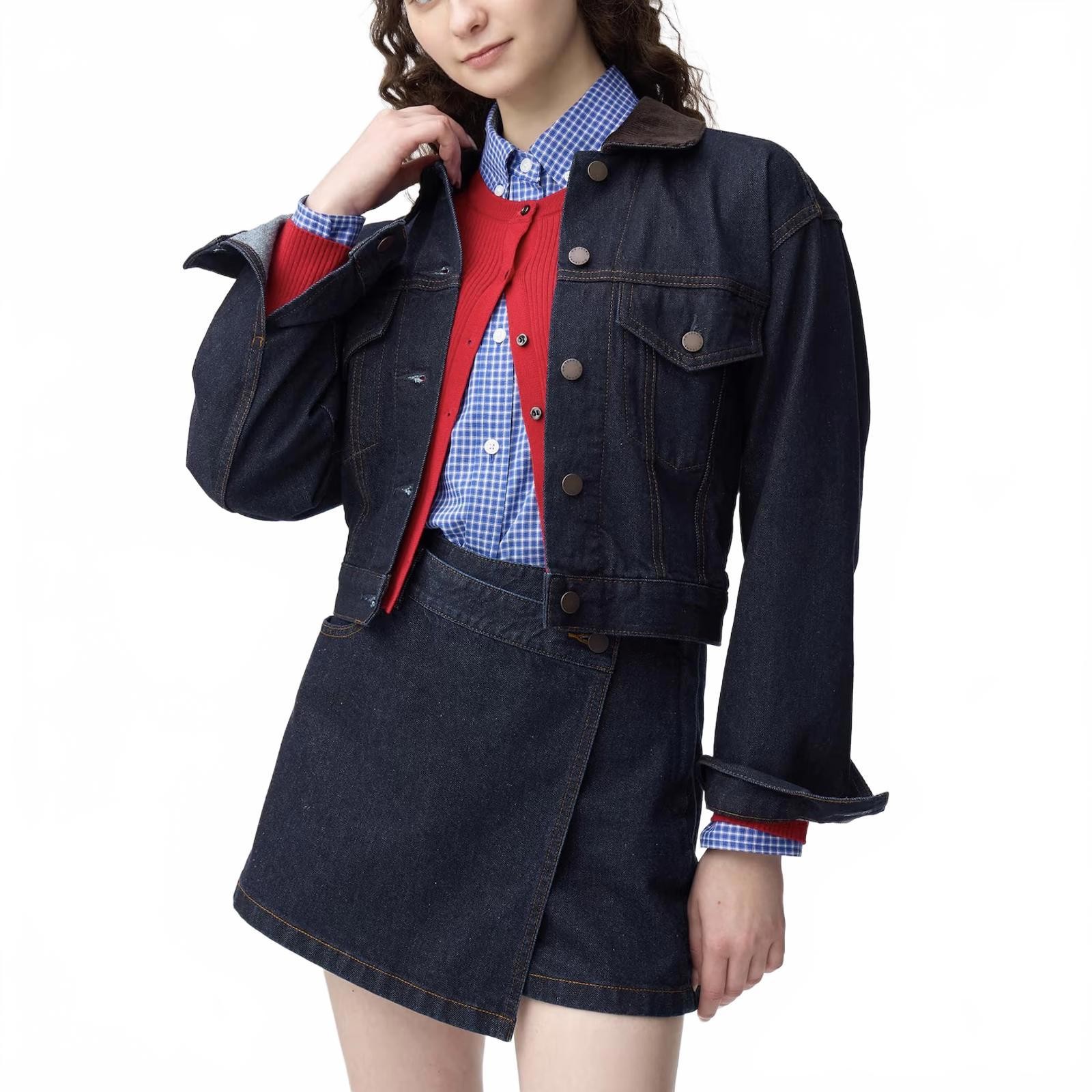 Uniqlo GU Denim Jacket with Corduroy Collar NWT Navy XS