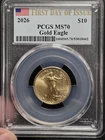 2026 $10 American Gold Eagle 1/4 oz PCGS MS70 FDOI Flag Label