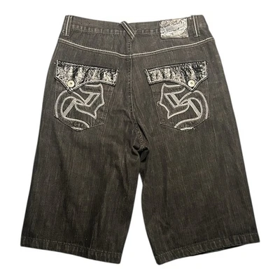 希少Southpoleジョーツ 00sW34フロントボタン欠品y2kサウスポール Southpole Jean Shorts Mens 36 Baggy Black Y2K Hip-Hop Streetwear