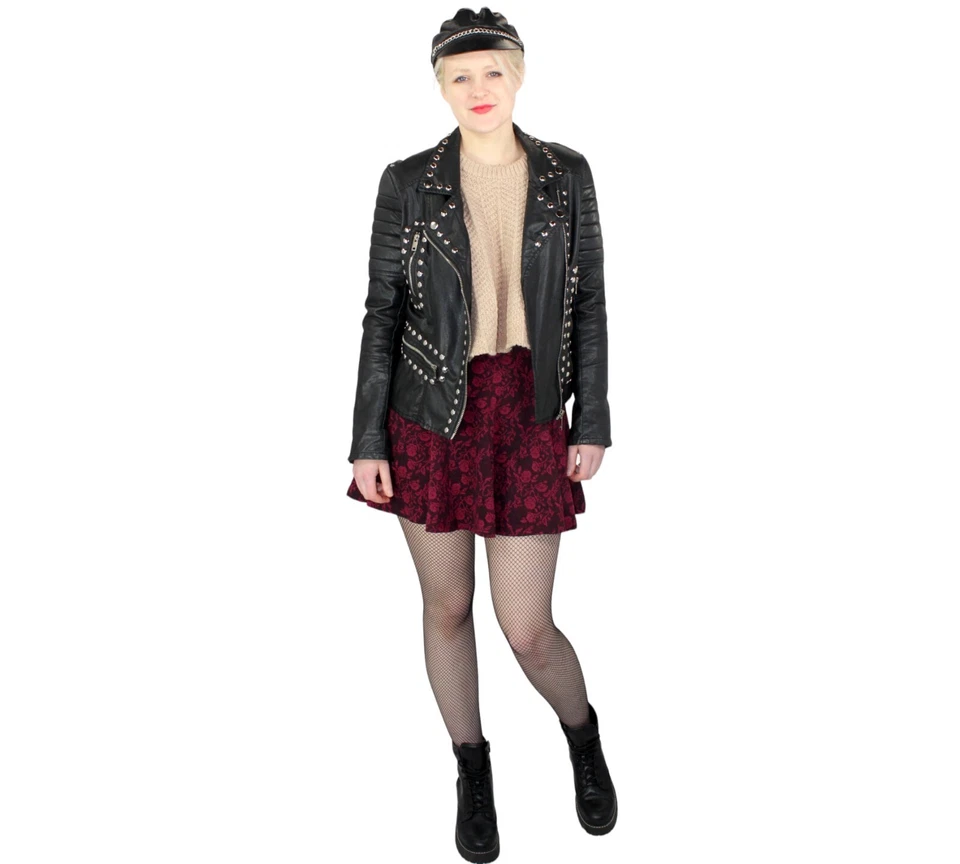 Disfraz para mujer de cuero punk rockero películas años 80 3 piezas imitación cuero mediano Foto 4 de 4
