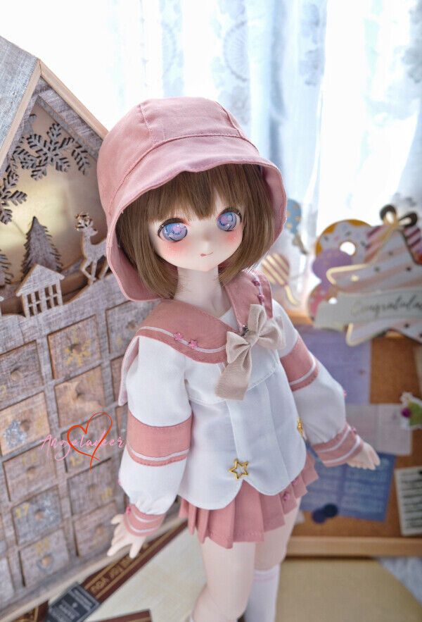 BJD Clothes Cute Pink Kindergarten Outfit for 1/4MSD MDD Shoushou