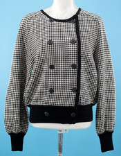 VTG Women's 90s Valentino Black  White Houndstooth Wool Sweater S/M 1990s Italy