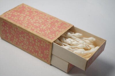 VTG Q-Tips Family Chest Box Chesebrough-Ponds Pink Sliding Tray Prop W/30+ SWABS