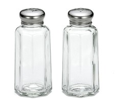 60ml Salt & Pepper Shakers, Paneled Glass with Stainless Steel Top (Set of 2) 