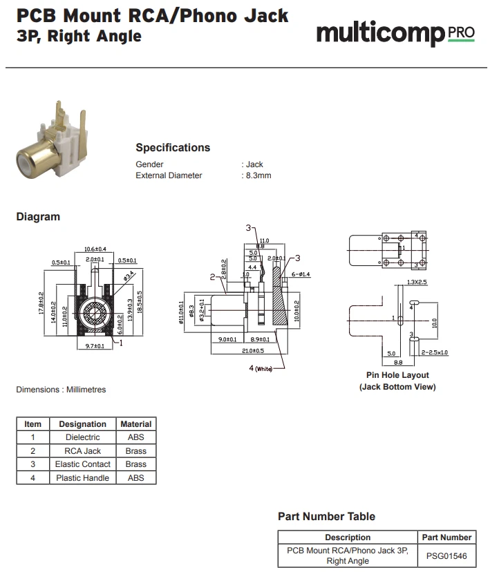 10pcs RCA Audio Phono Jack Right Angle PCB Panel Mount White Gold Plated - Image 2 of 2