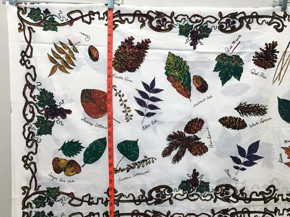 Vintage Tree Leaves Acorn Pine Cones Nut Grapes Fabric Panel Cotton Quilting OOP - Image 2 of 2