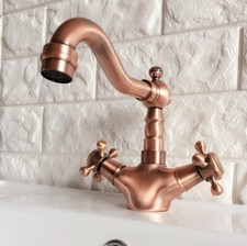 Antique Red Copper Bathroom Sink Swivel Basin Faucet Deck Mounted Mixer Taps