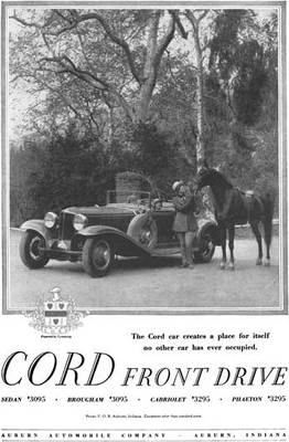 Cord 1929 - Cord Ad - Cord Front Drive - The Cord car creates a place ...