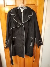 Joujou Macy's Black Cotton Blend Trench Coat With White Trim Belt Size 2x Nwt