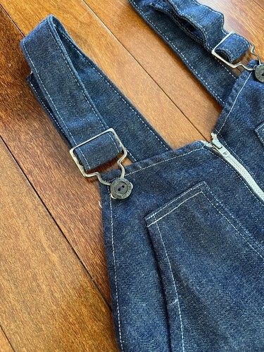 Vintage Sears Roebuck Young Teen Denim Bib Overalls Zip Front Low Back Girls 12T - Picture 6 of 24