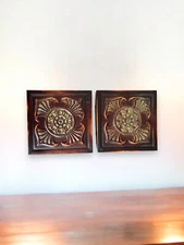 Set Of Metal Wall Art Hangings Bronze Tone Green Square Rustic Distressed