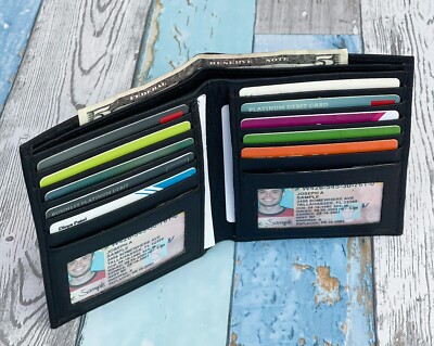 PORTAFOGLIO BIFOLD IN Pelle Nera Da Uomo In Alligatore Premium Double