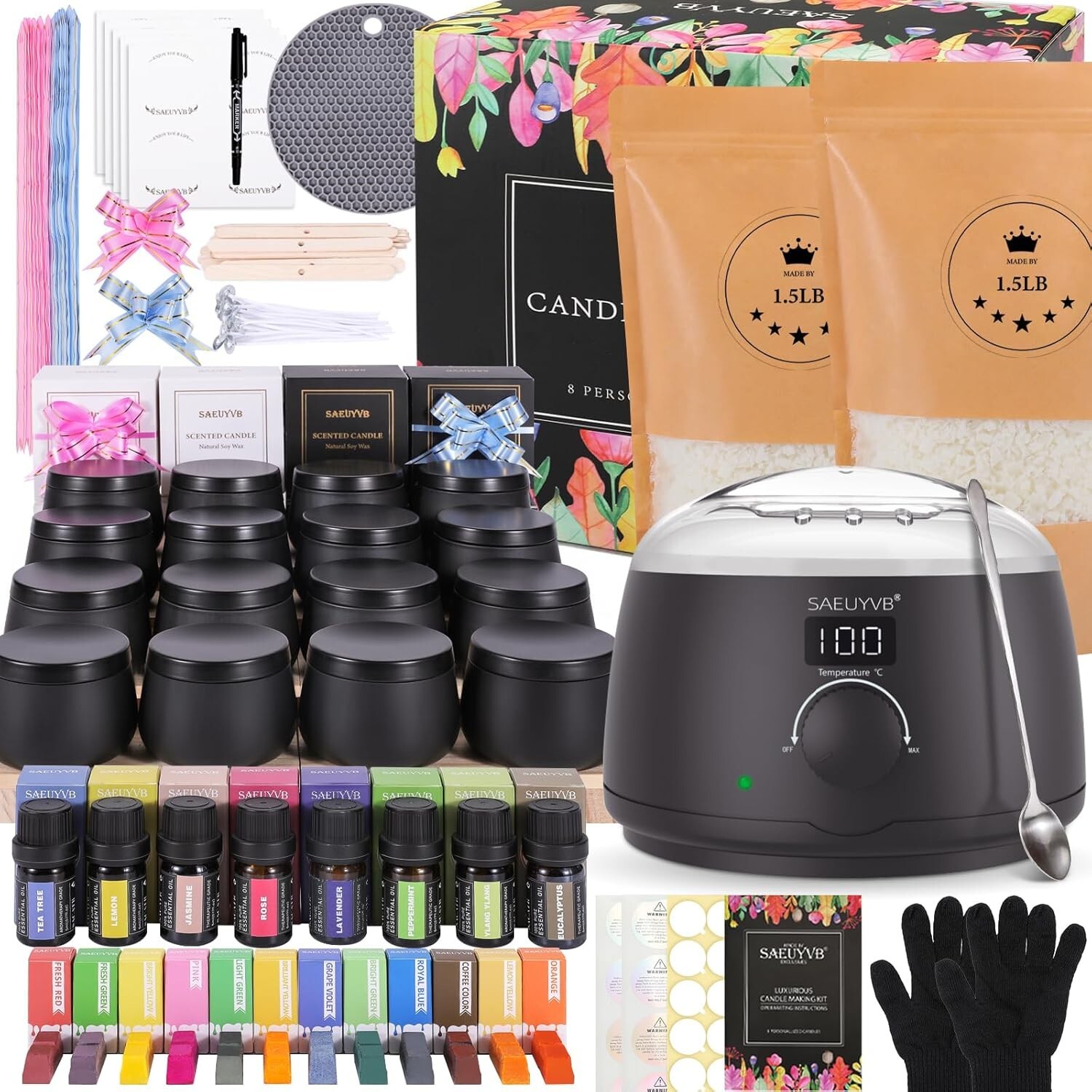 Candle Making Kit for Adults with Hot Plate, DIY Starter Soy