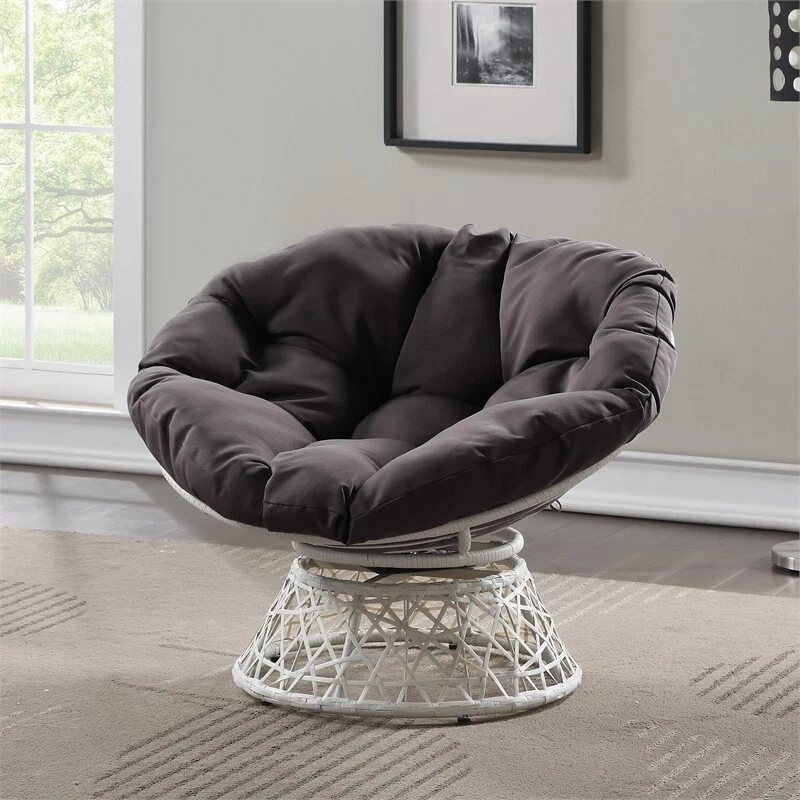 Papasan Chair with Gray Round Fabric Pillow Cushion and Cream