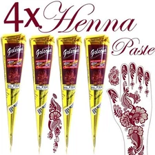 4 X GOLECHA RED COLOR HENNA CONES Temporary Tattoo 