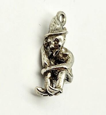 Vintage Sterlingsilber Wichtel Pixie Elfe denkend hockend Charm Anhänger - 2,0 g