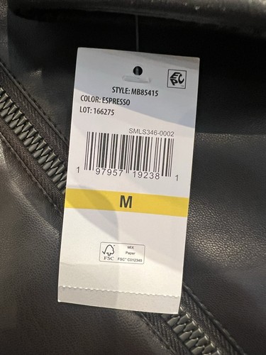 #202 Michael Kors Mens Faux Leather  Jacket, MB85415 Espresso Size M - Picture 4 of 4