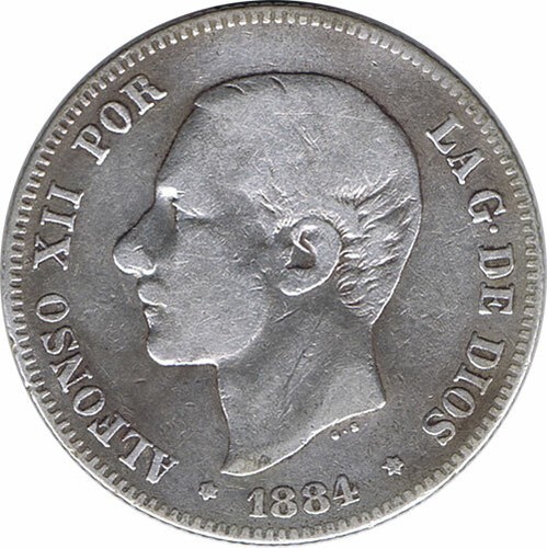 ESPAÑA 2 PESETAS DE PLATA ALFONSO XII 1884 MS M (ESTRELLA 84) - 第 1/2 張圖片