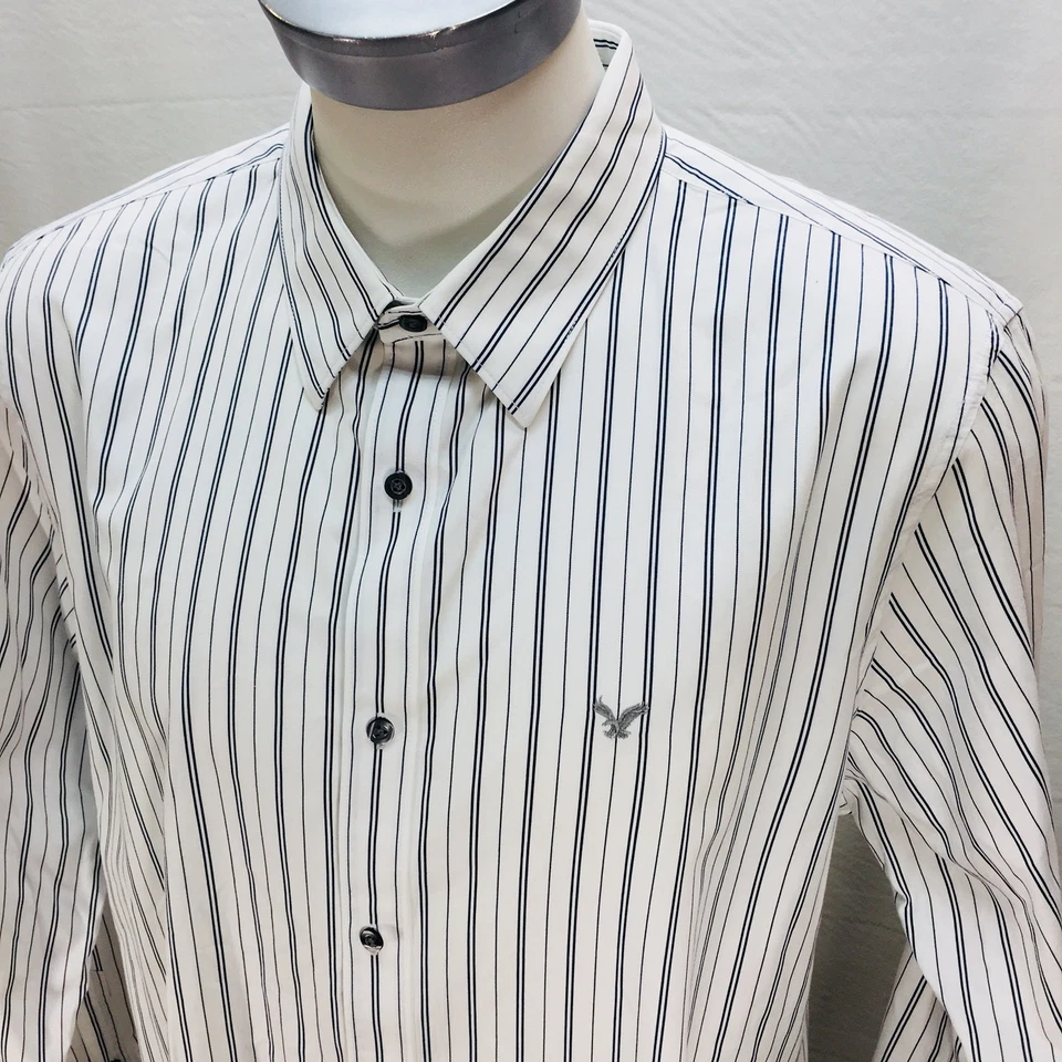 Camisa American Eagle Outfitters de Colección Calce Para Hombres 2XL XXL Manga Larga Gris Rayas F1 Foto 4 de 4