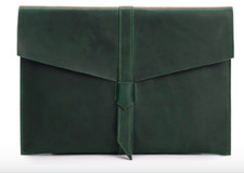 file Folder pocket cow Leather laptop bag Briefcase iPad Case pouch green 624