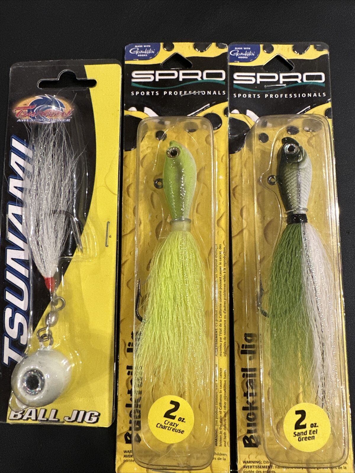 Spro Fishing Lure SBTJCC-2 Prime Bucktail Jig 2 oz Crazy Chartreuse Lot Of 3.