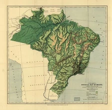 24" x 24" 1886 Physical Map of Brazil