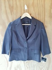 Sweet Suit Women's Blazer 3/4 Sleeve Button Front Striped Washable Gray.size 6