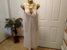 Vintage Full Slip Dress Chemise European SZ M/L Austria Beige w/Lace Trim