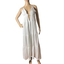 SNDYS Indigo Dress Womans XL White Maxi Plunging Neckline Summer Flowy NEW
