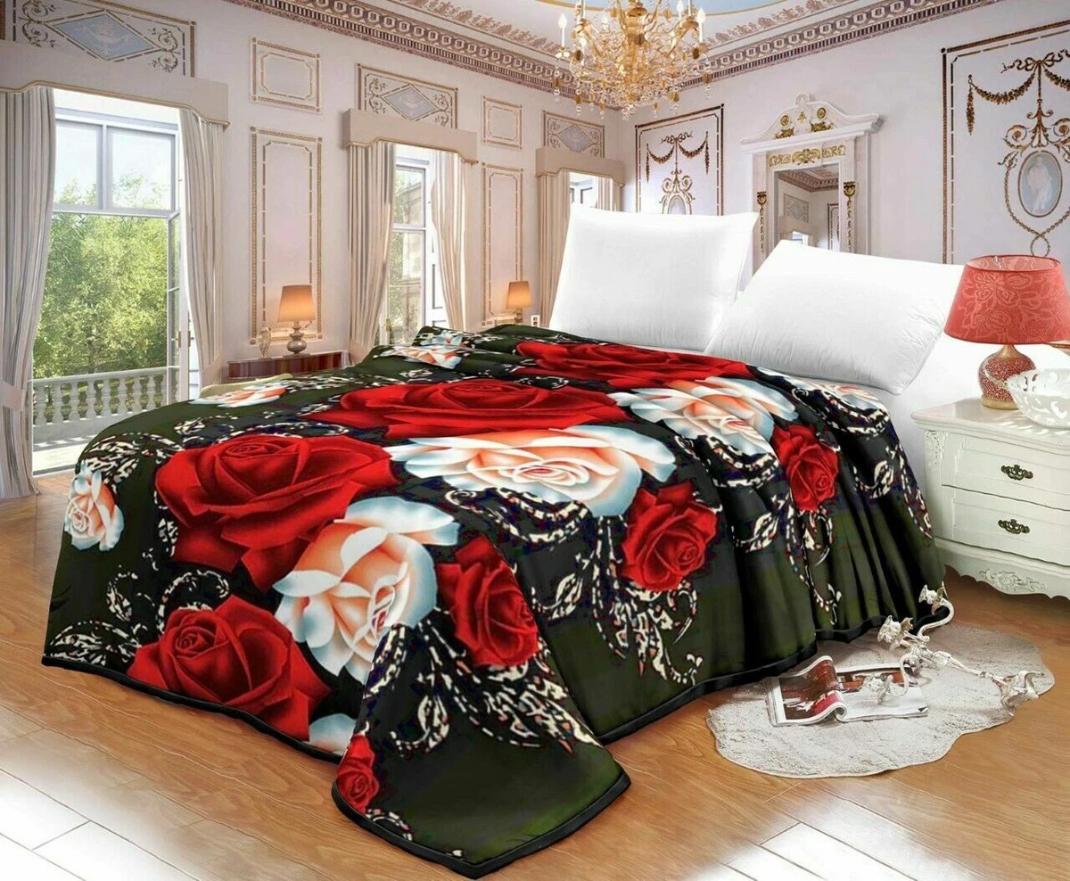 Fleece Blanket Large Sofa Throws Soft Warm Faux Fur Floral Mink Double King  Size | eBay
